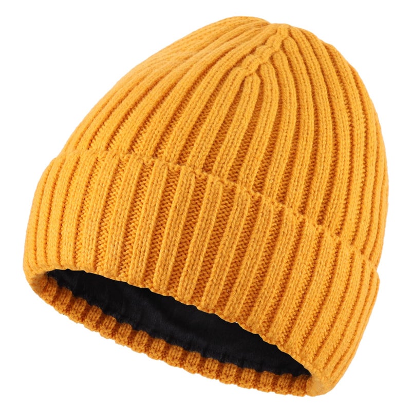 Connectyle Knit Cuffed Beanie Hat for Men Women Fleece Lined Warm Knitted Winter Hats Mustard Yellow - Image 1